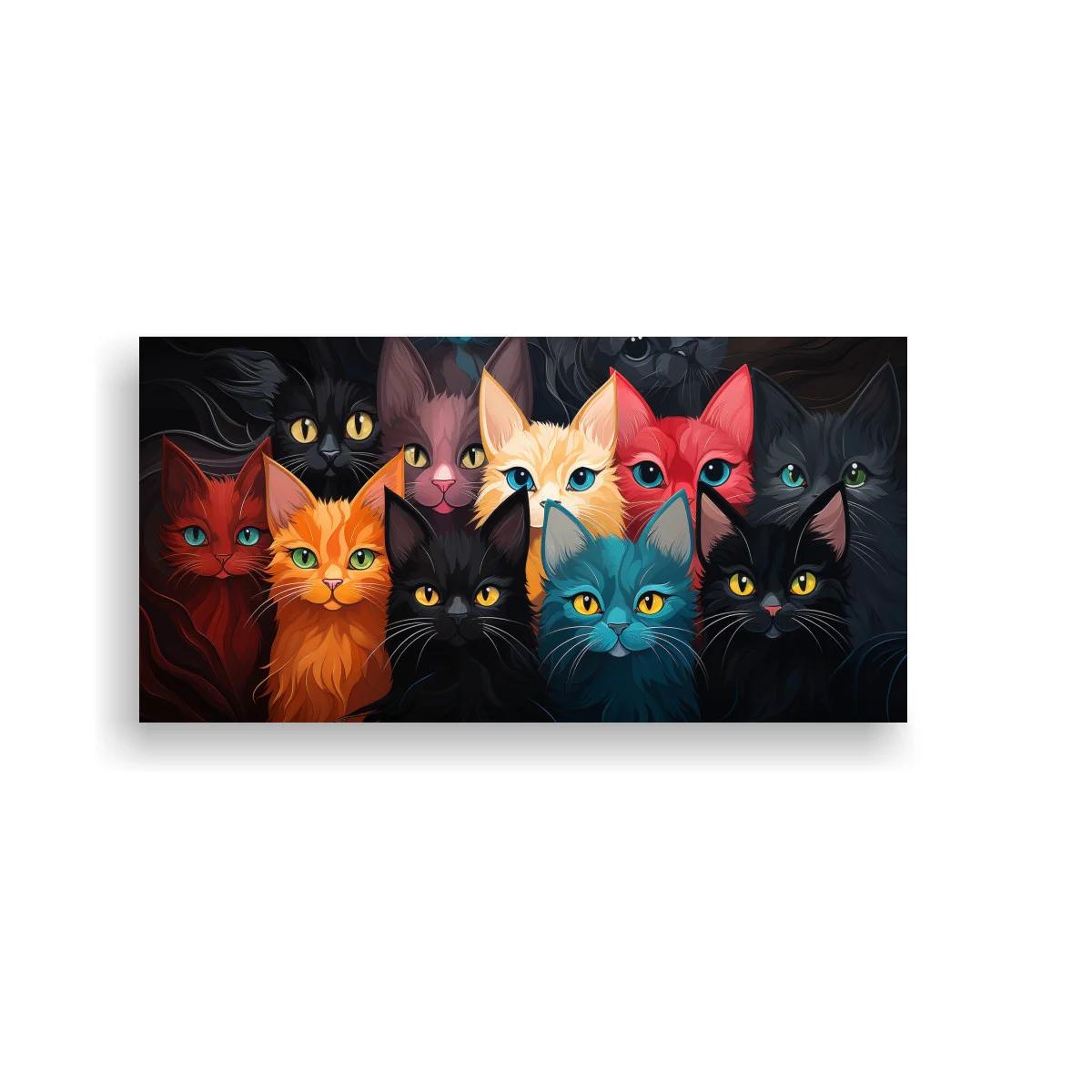 Cuadro grupo de gatos de colores con fondo oscuro