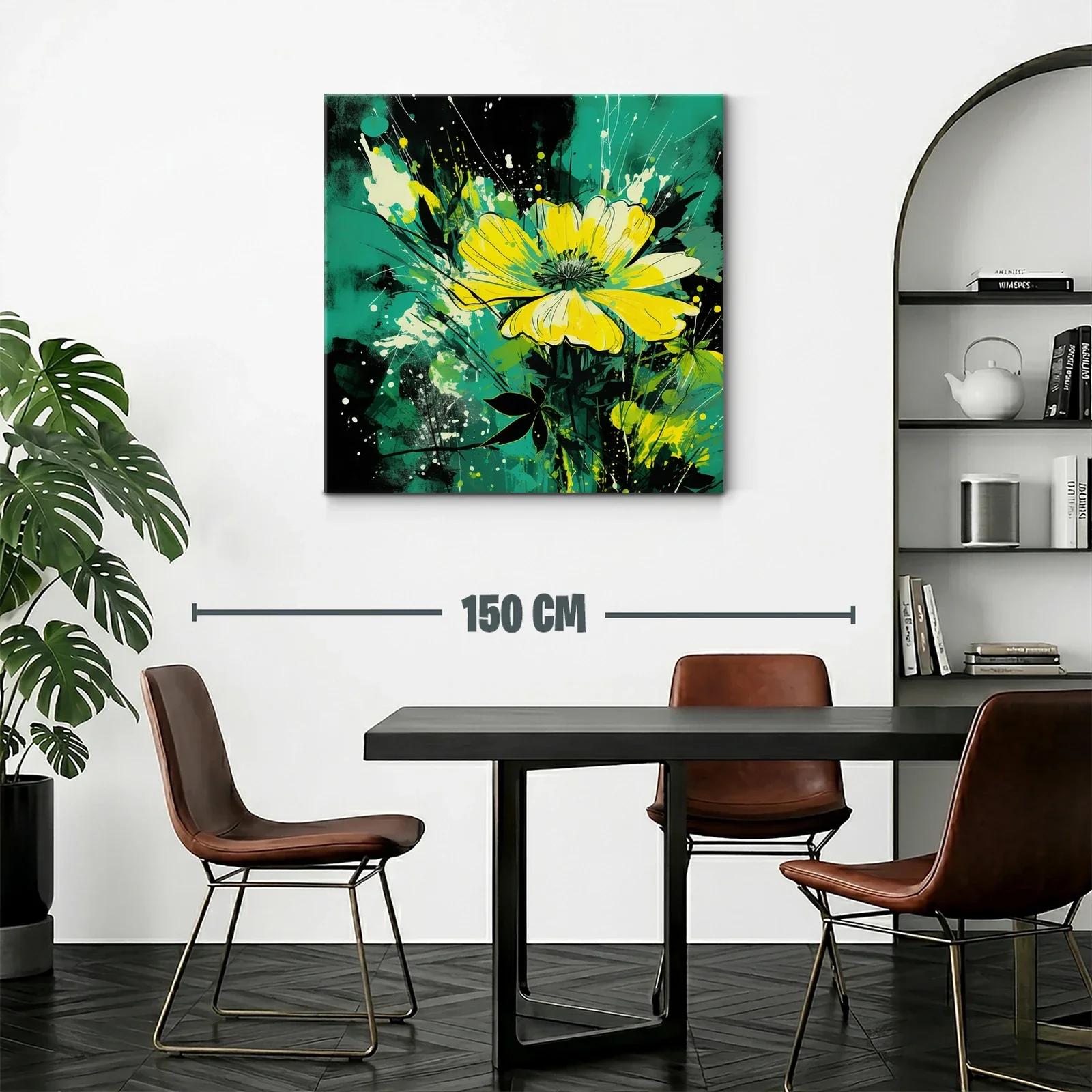 Flores amarillas vibrantes sobre fondo turquesa y negro — miniatura 2