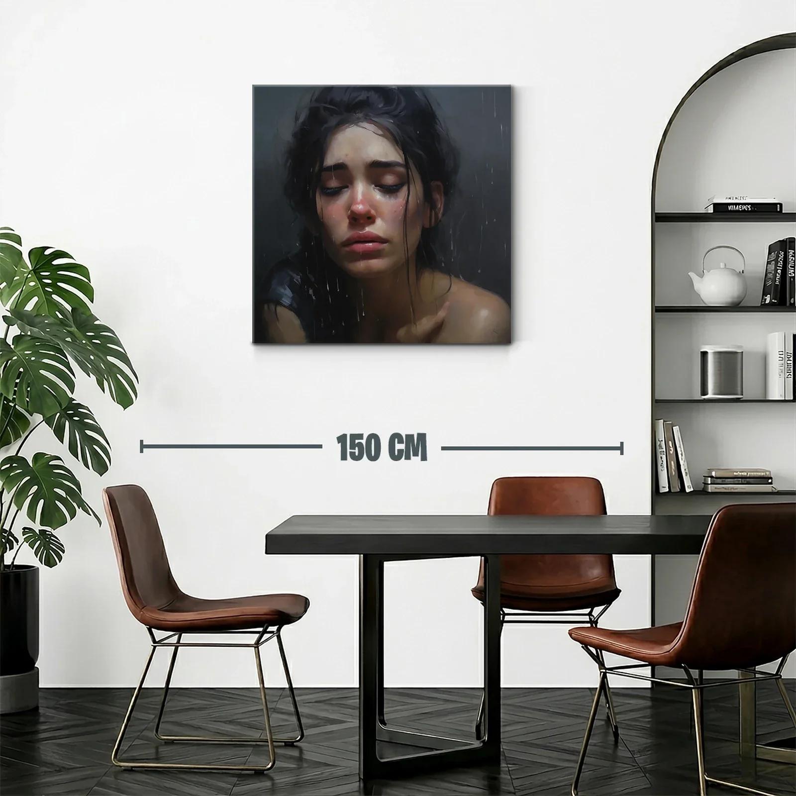Retrato emotivo de mujer bajo la lluvia en tonos oscuros — miniatura 2
