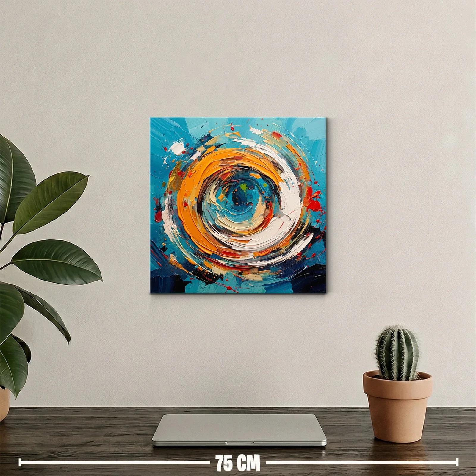 Cuadro abstracto con remolino en tonos azules y naranjas vivos — miniatura 2