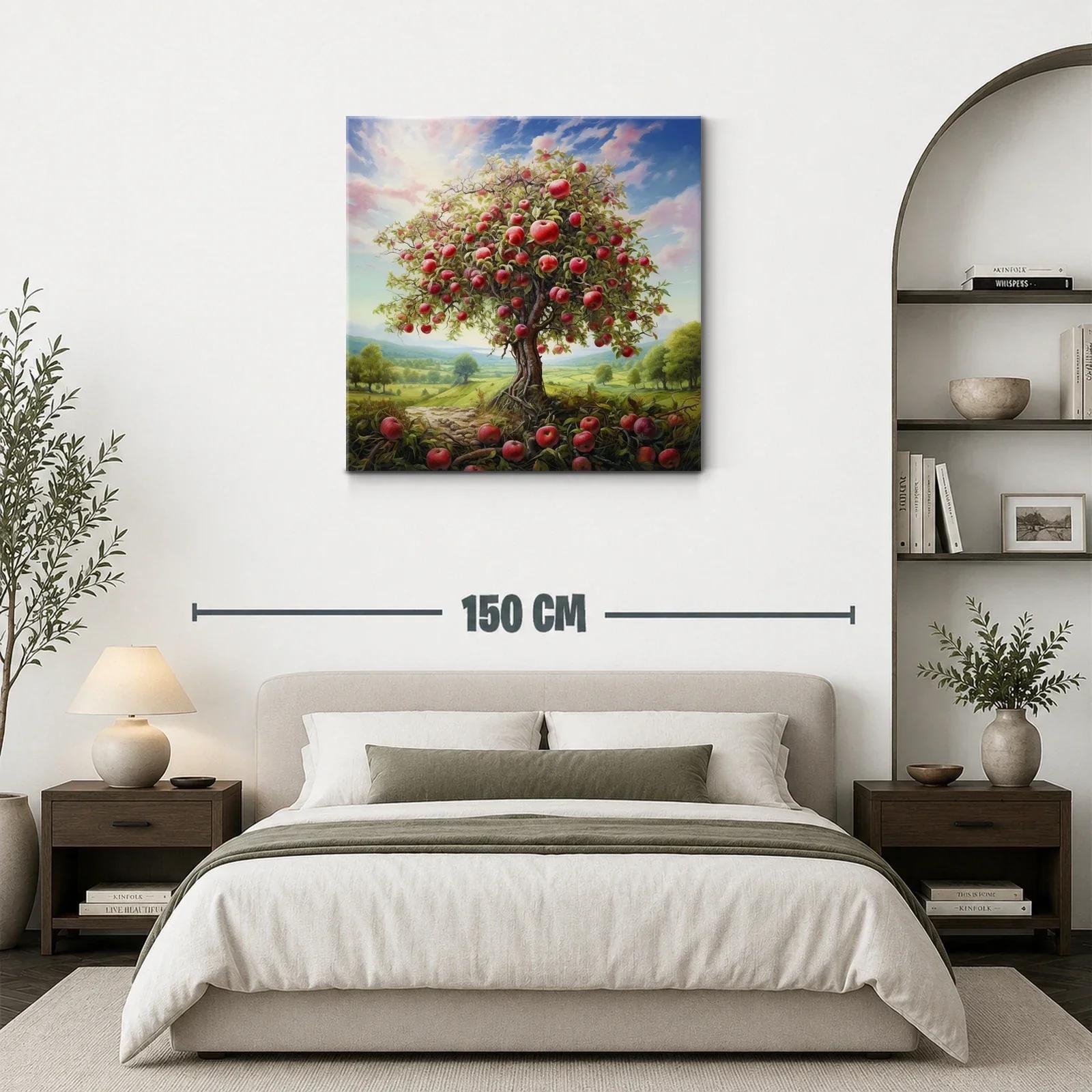 Árbol frutal cargado de manzanas en paisaje campestre — miniatura 3