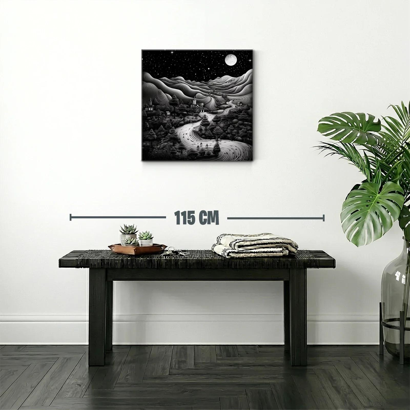 Paisaje nocturno con río serpenteante y luna llena brillante — miniatura 2