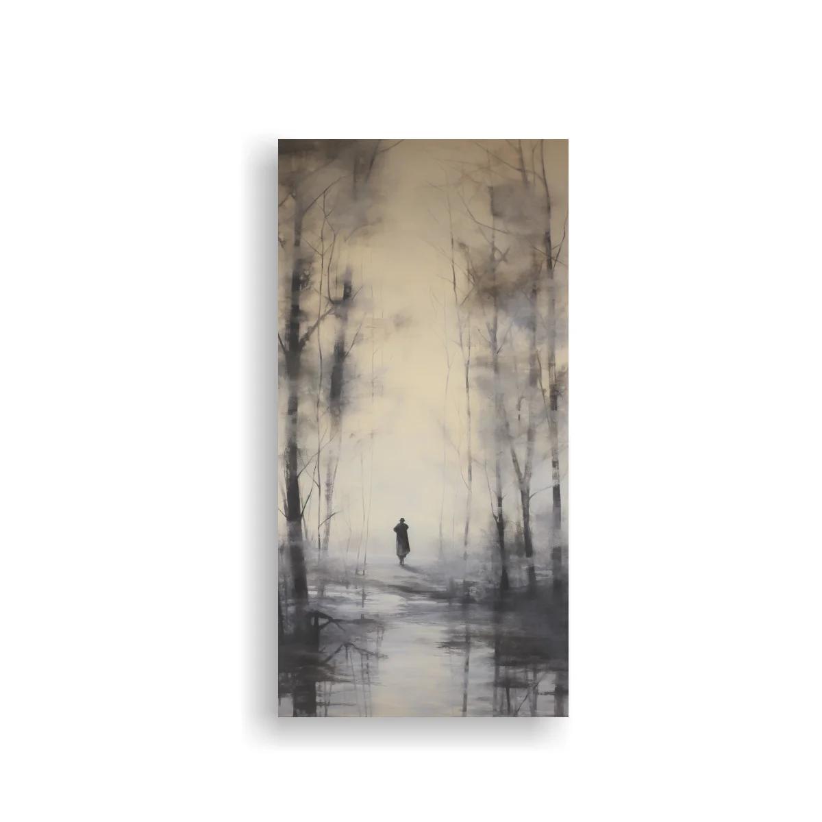 Cuadro figura solitaria en bosque brumoso