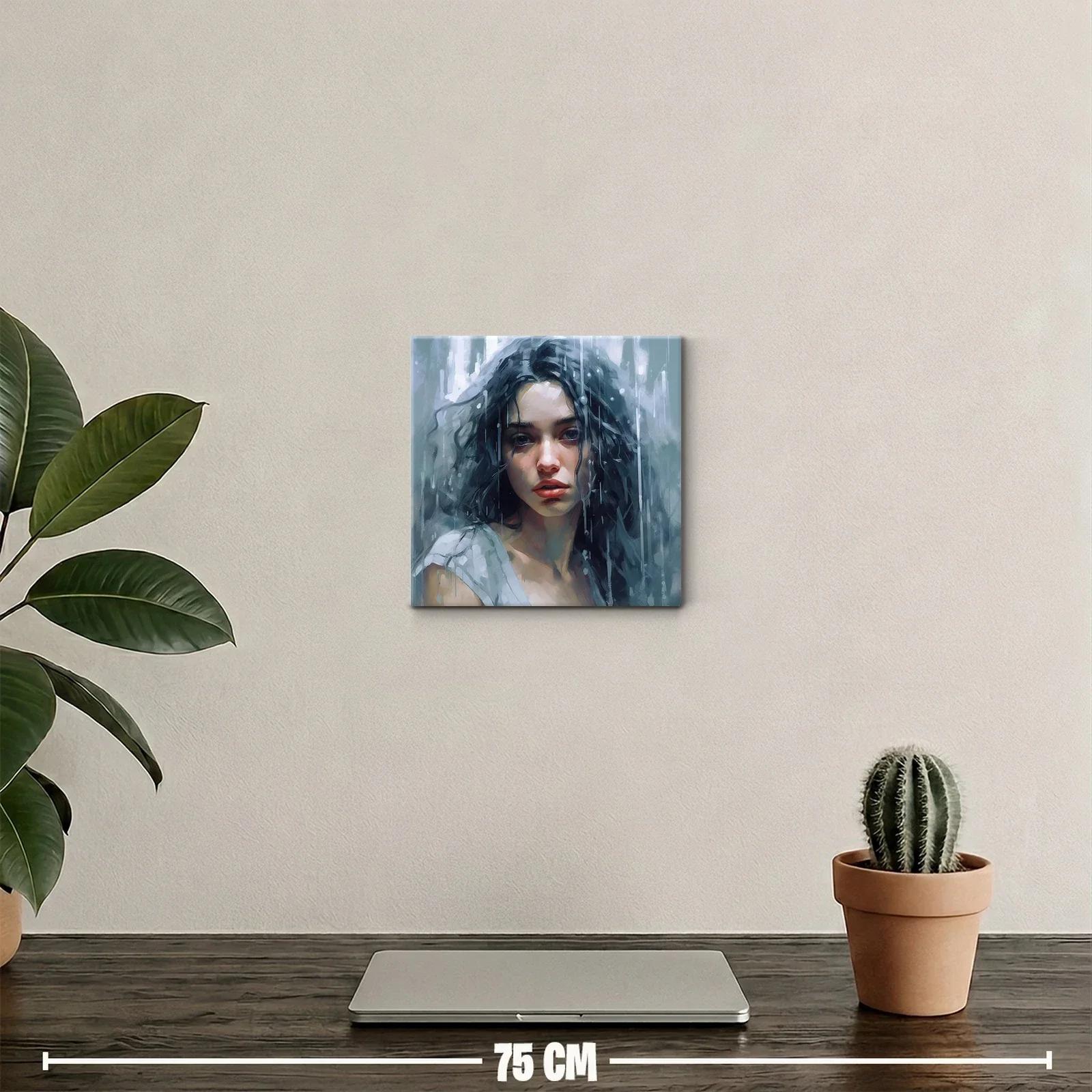 Retrato femenino con melancolía en tonos fríos y lluvia — miniatura 2