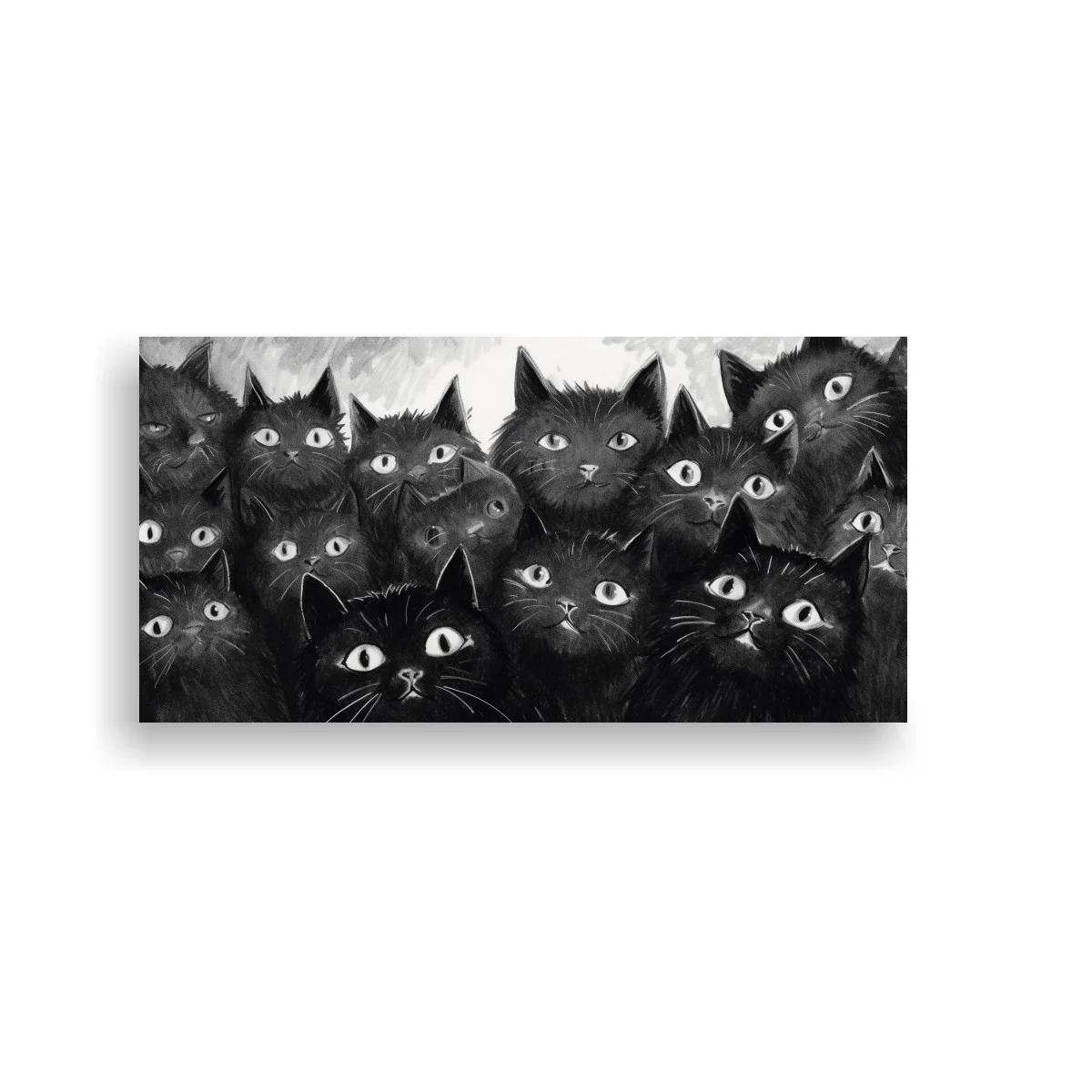 Cuadro grupo de gatos negros con fondo gris