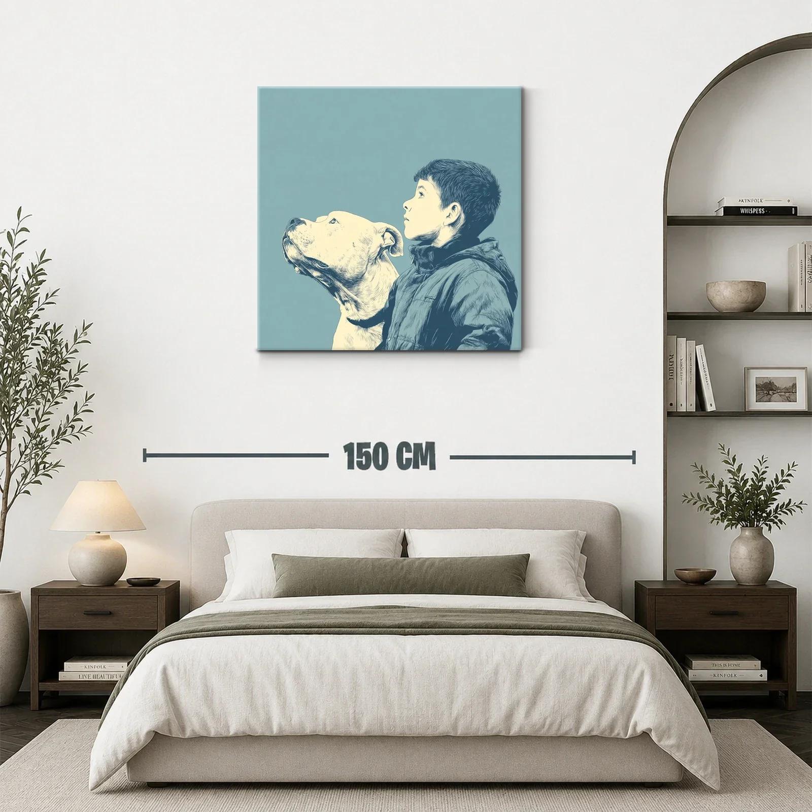 Retrato sereno de niño y perro en tonos azules suaves — miniatura 3