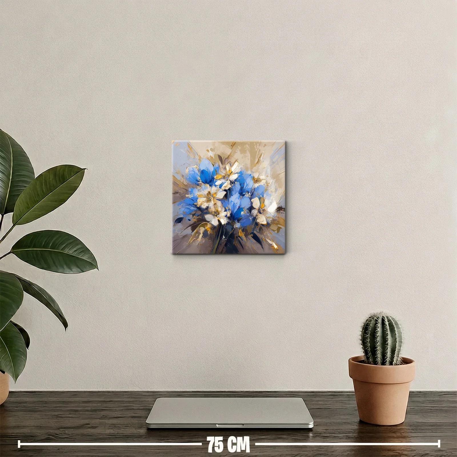 Cuadro decorativo con ramo abstracto en tonos azules y beige — miniatura 2