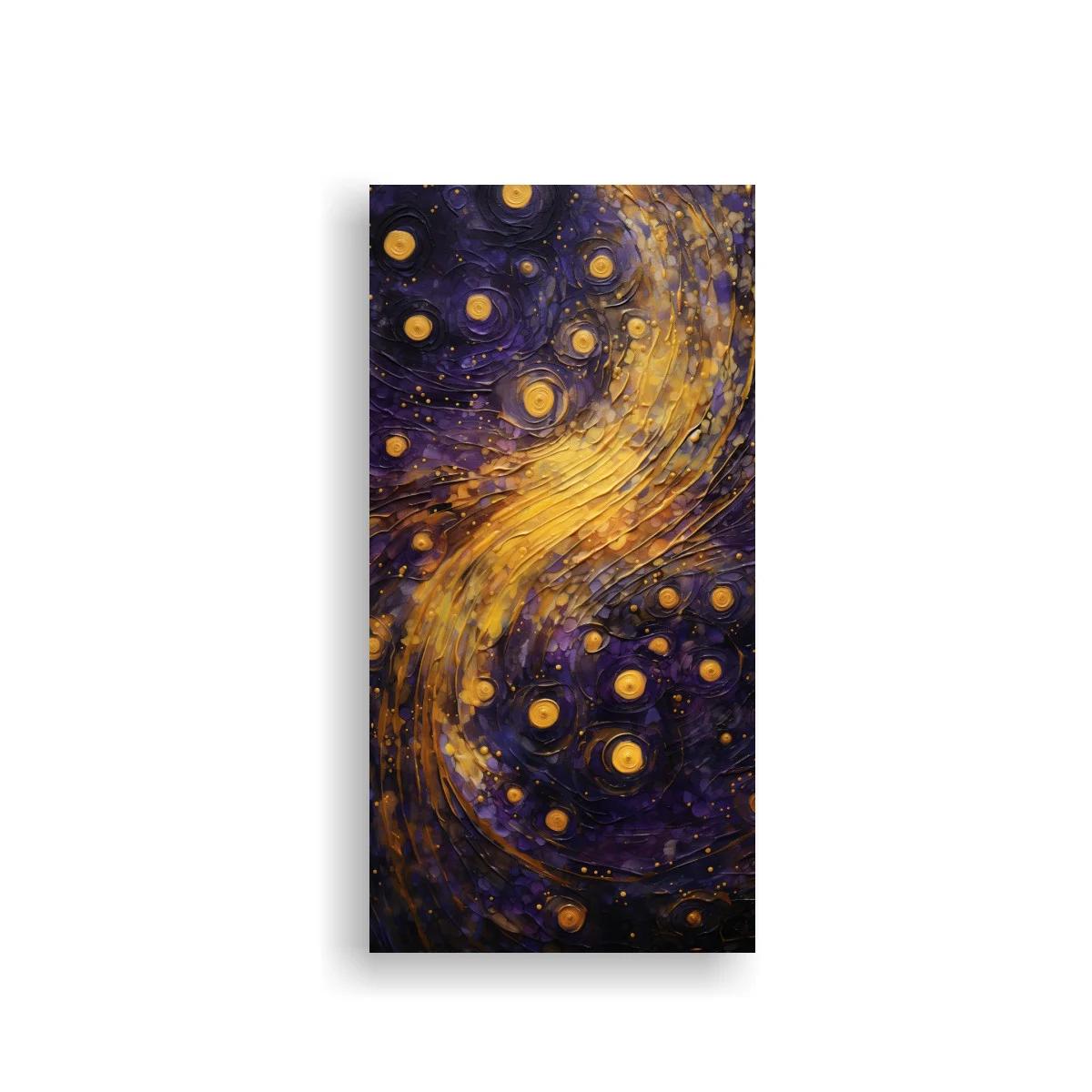 Cuadro cielo nocturno abstracto con remolino dorado y puntos