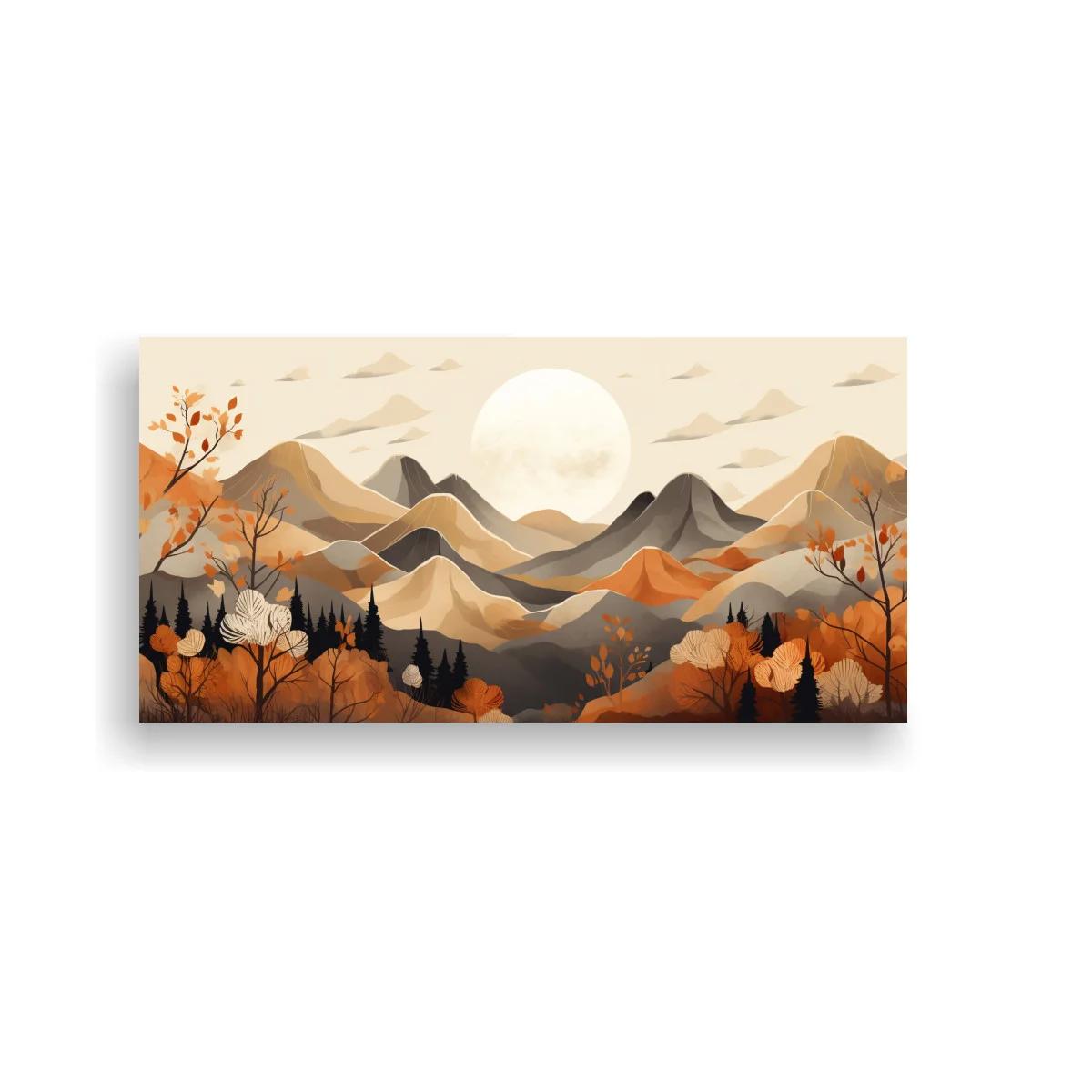 Cuadro paisaje de montañas otoñales con árboles anaranjados — imagen principal
