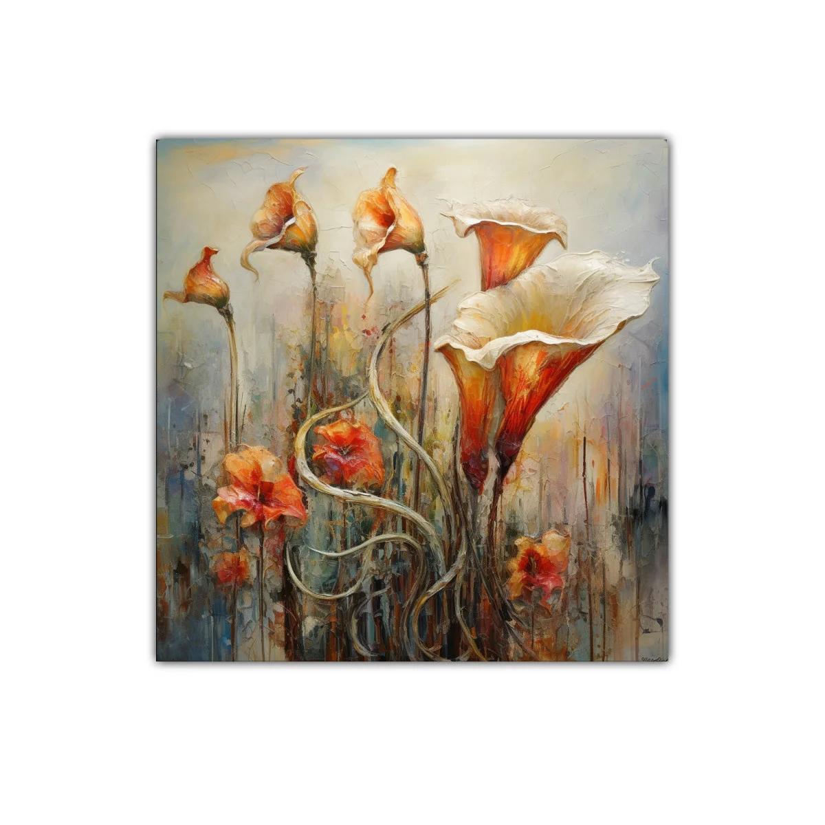 Cuadro decorativo flores en tonos cálidos y texturas delicadas