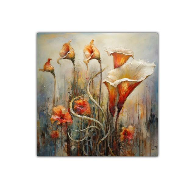 Cuadro decorativo flores en tonos cálidos y texturas delicadas