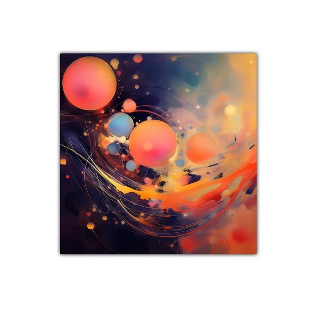 Cuadro abstracto con esferas vibrantes y dinámicas