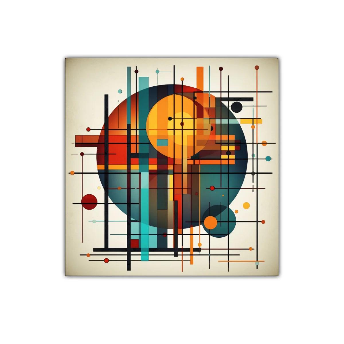 Composición geométrica colorida con líneas y círculos