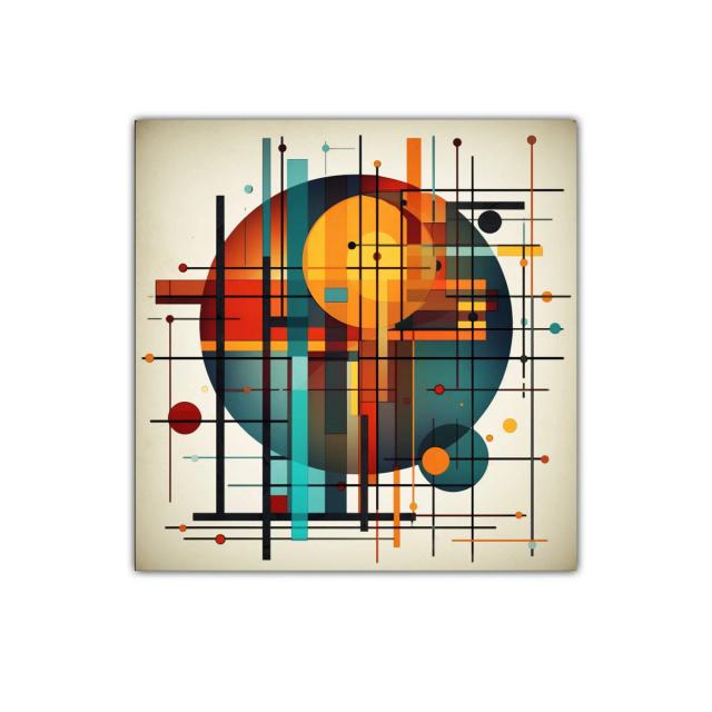 Composición geométrica colorida con líneas y círculos