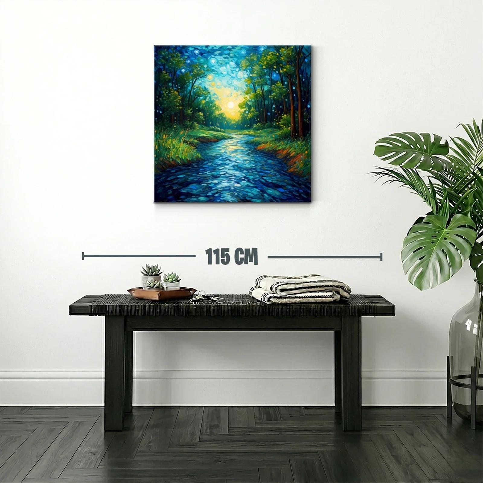 Bosque iluminado al amanecer reflejado en el río — miniatura 2