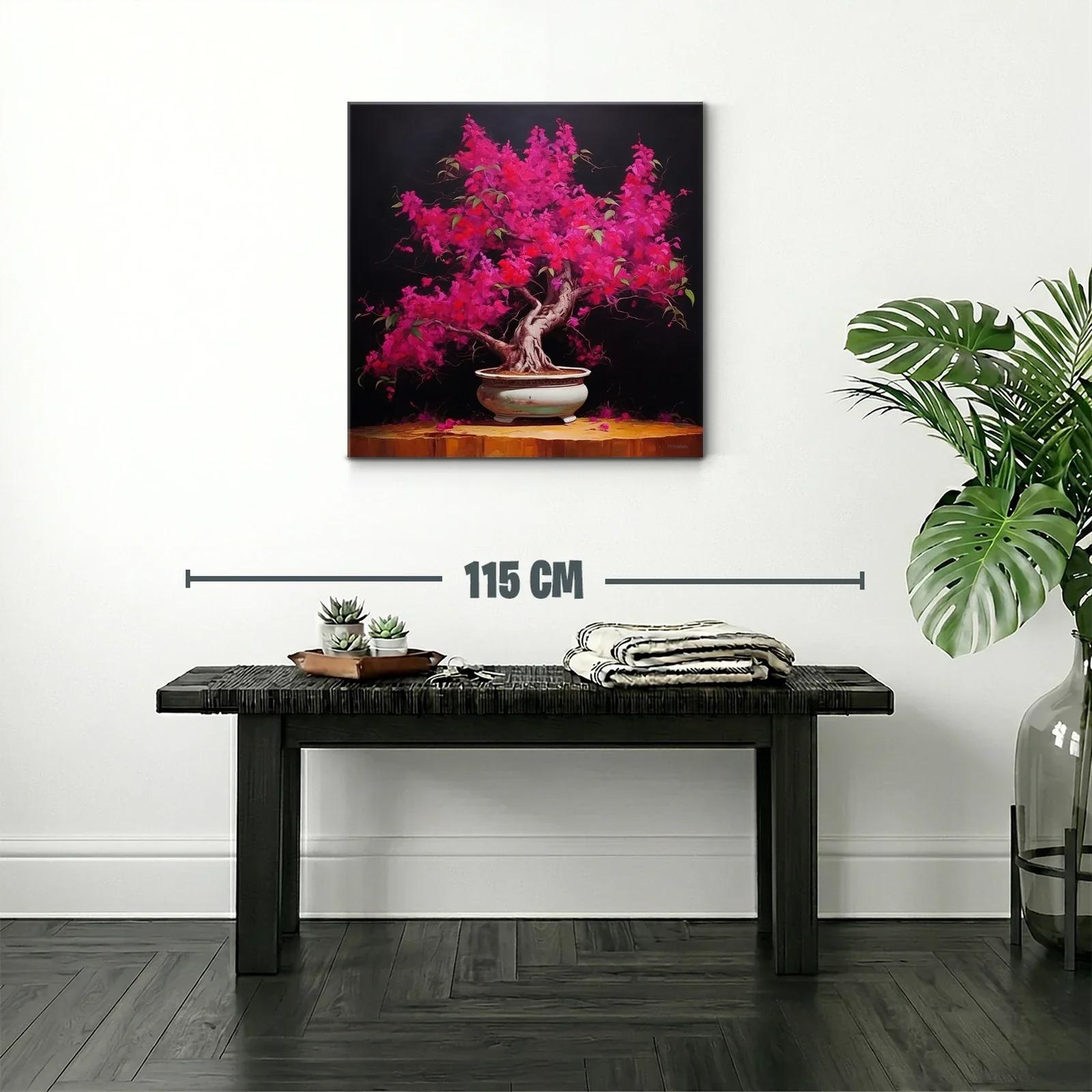 Árbol Bonsái en Floración Fucsia en Ambiente Oscuro — miniatura 2