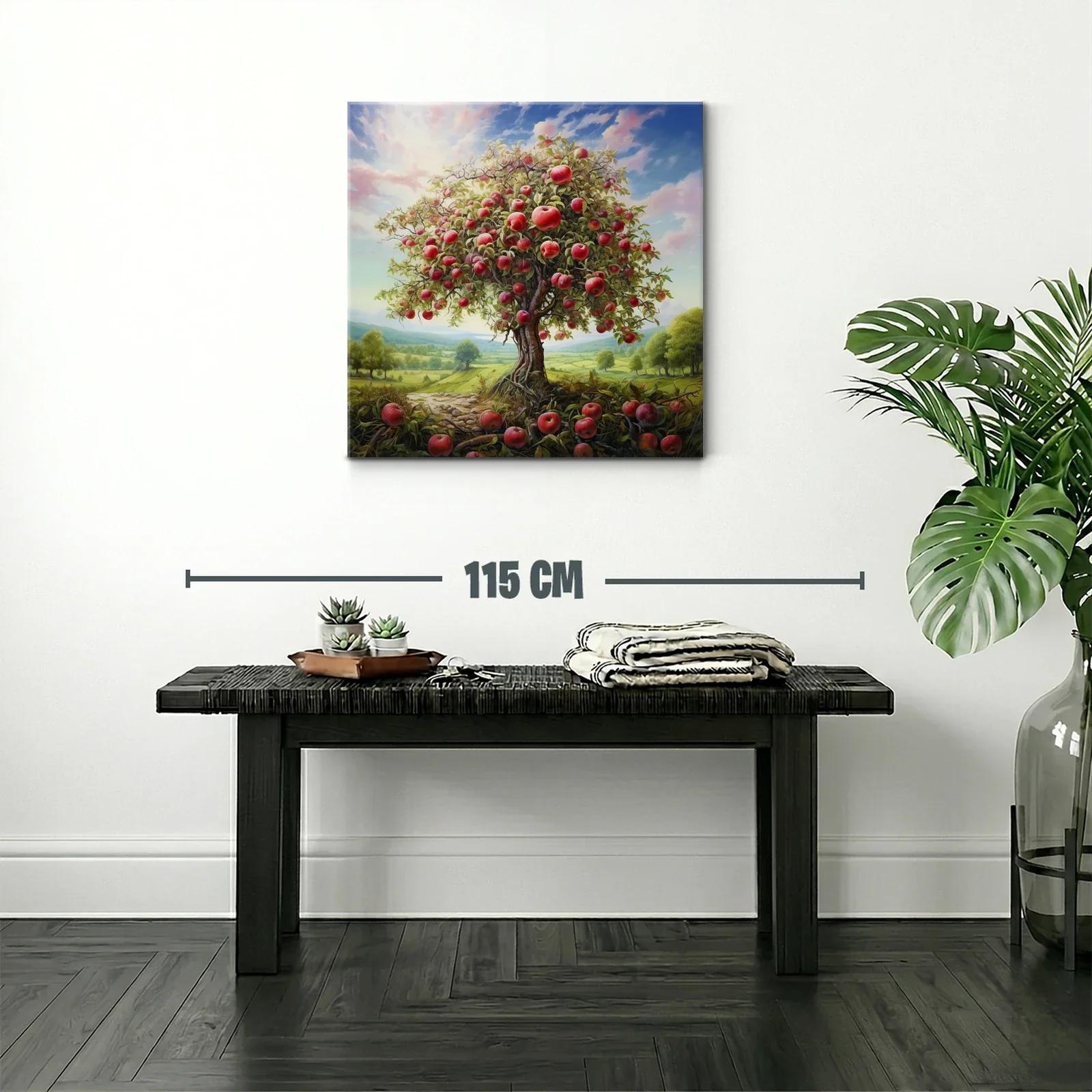 Árbol frutal cargado de manzanas en paisaje campestre — miniatura 2