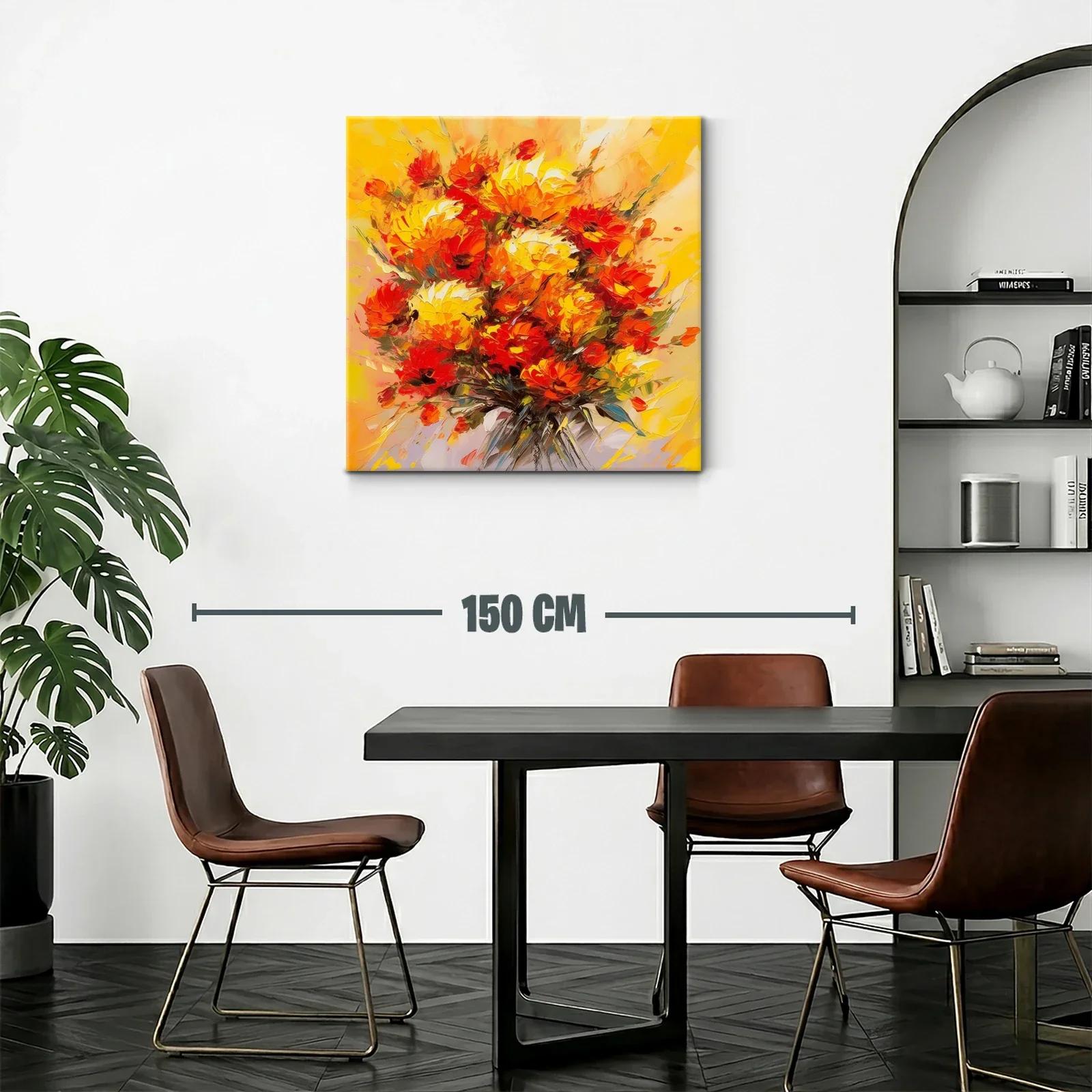 Cuadro moderno con ramo vibrante de flores rojas y amarillas — miniatura 2