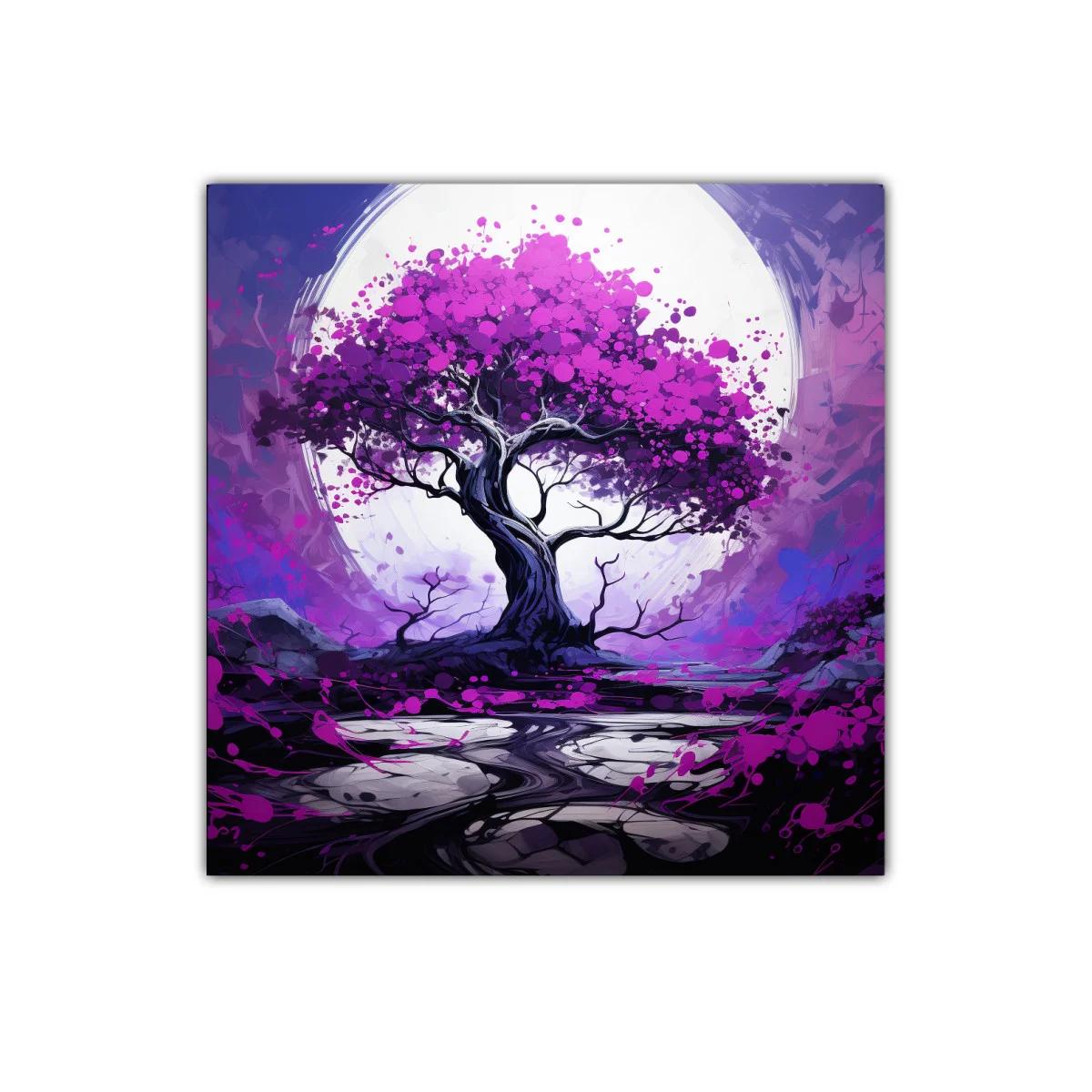 Árbol mágico con vibrantes tonos violetas y fucsias
