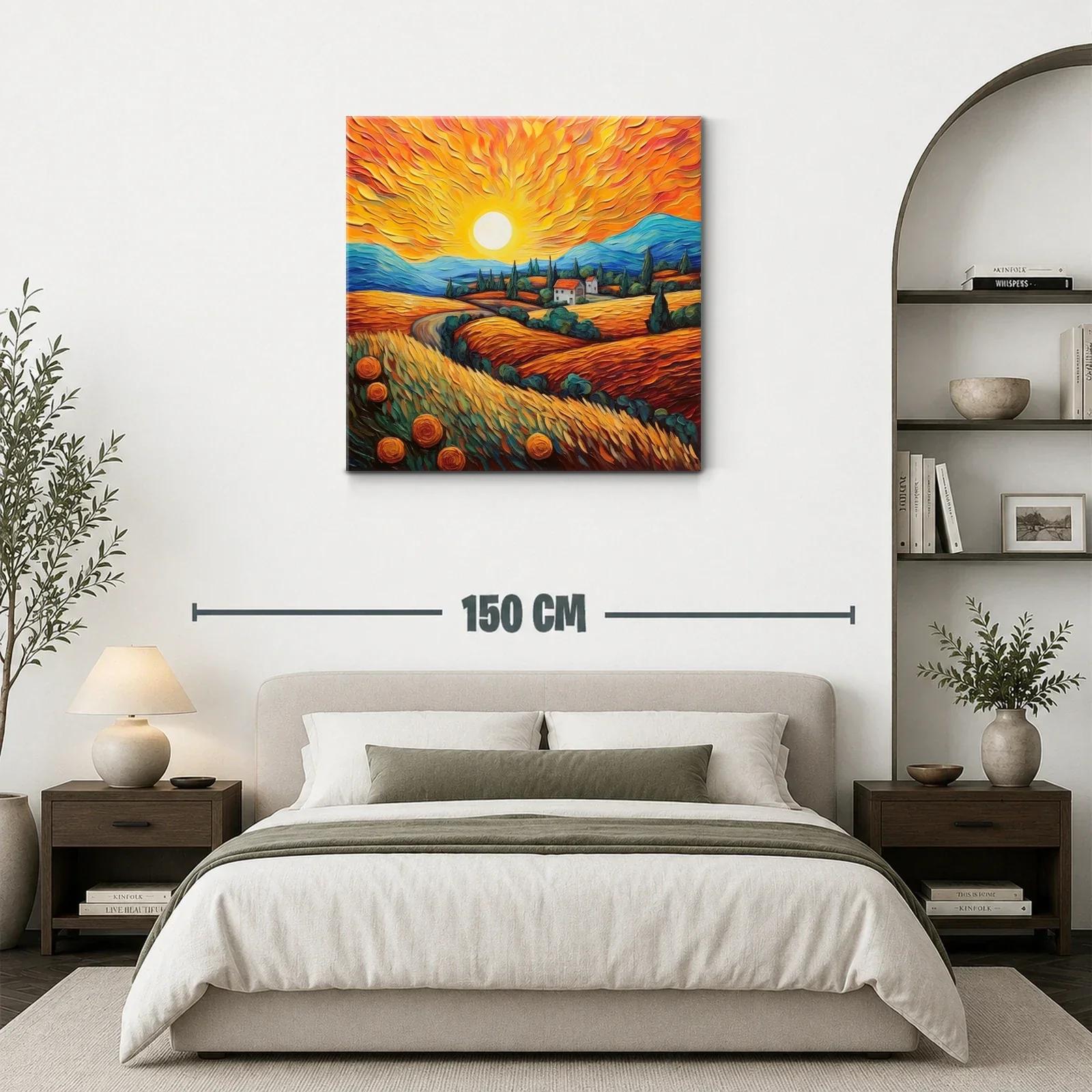 Paisaje vibrante con sol radiante y campos dorados — miniatura 3