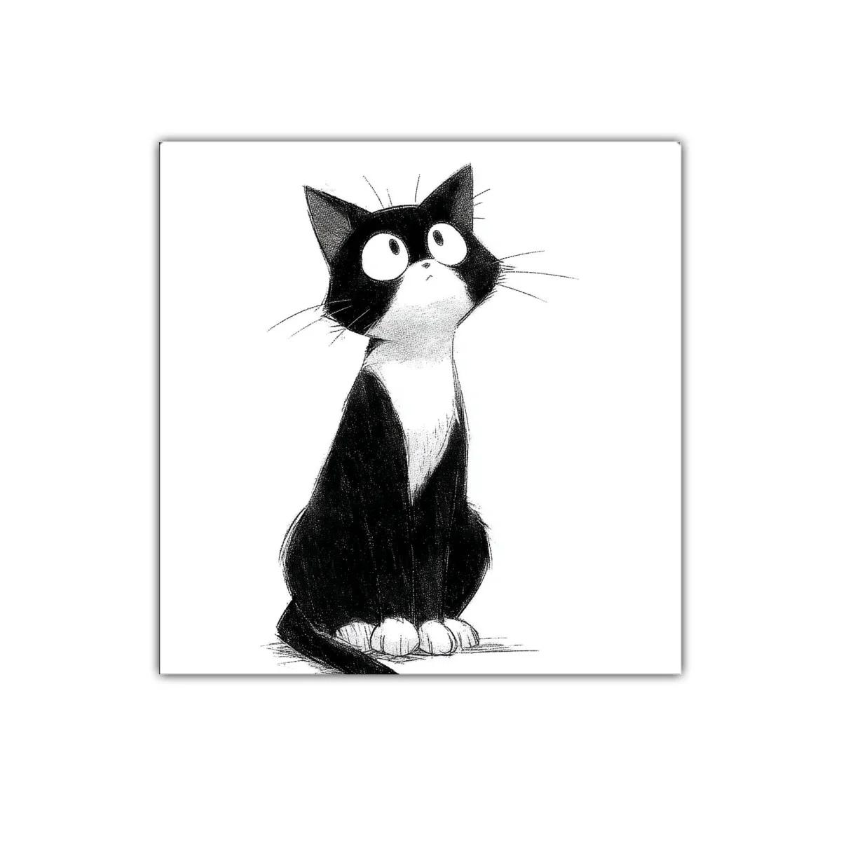 Dibujo minimalista de gato curioso en blanco y negro — imagen principal