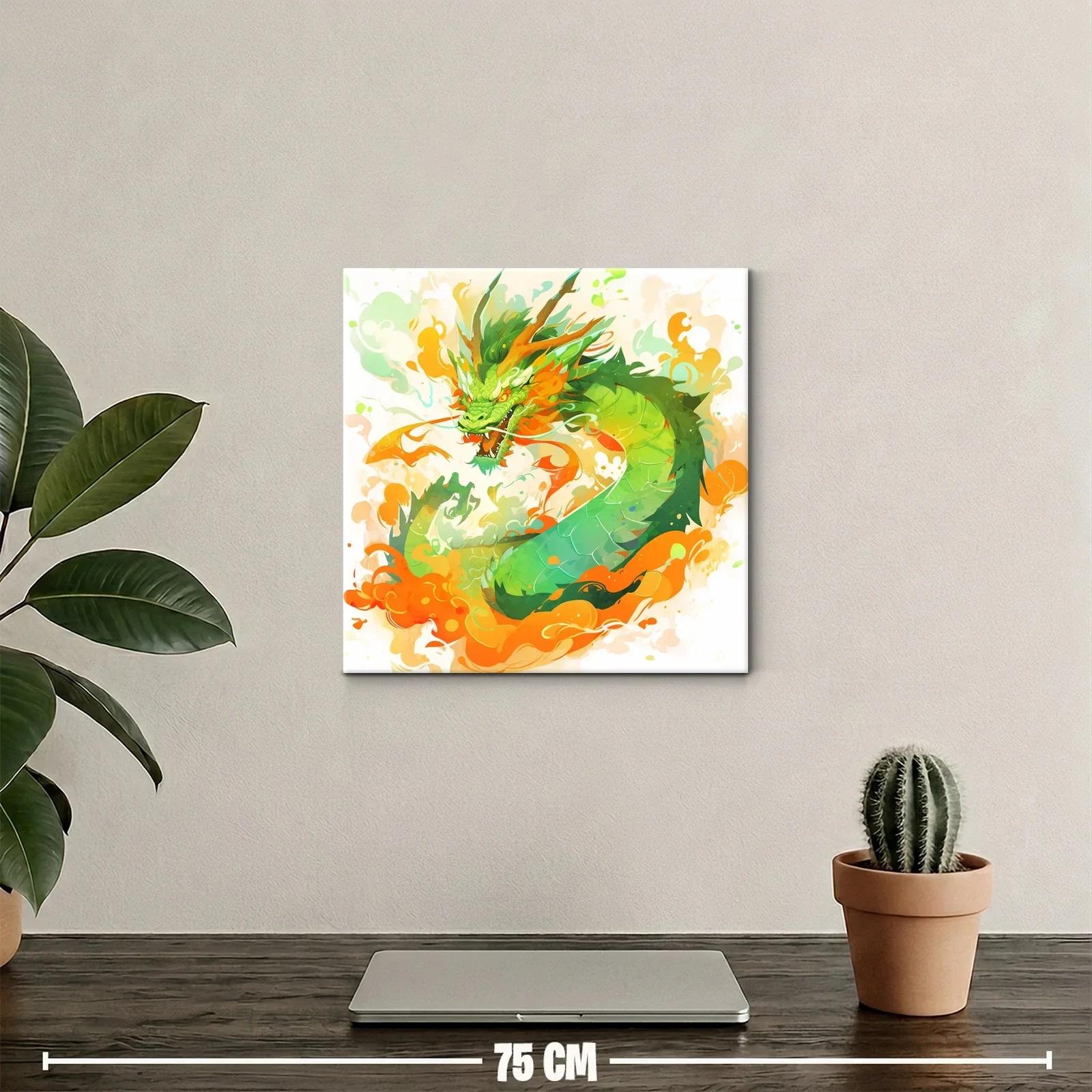 Dragón verde y naranja lleno de energía y movimiento — miniatura 2