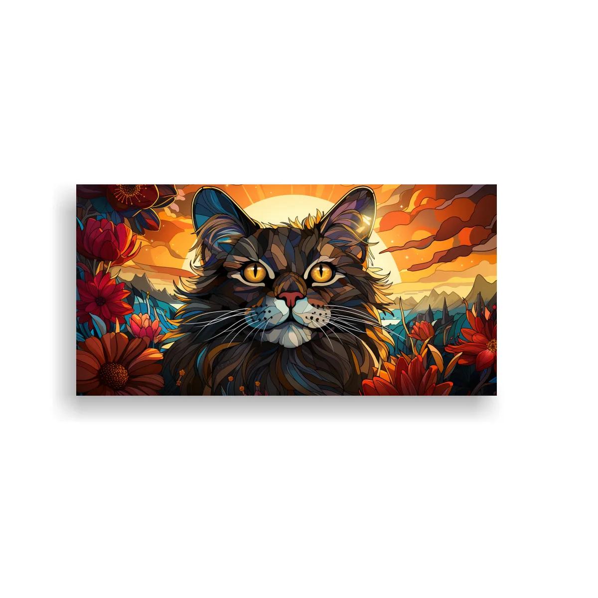 Cuadro gato atigrado de pelo largo con disco solar — imagen principal