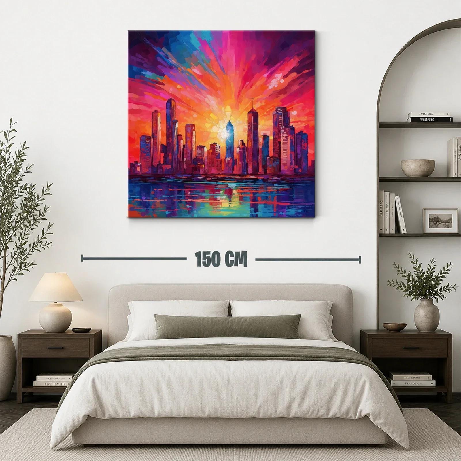 Atardecer vibrante sobre la ciudad moderna en tonos cálidos — miniatura 3