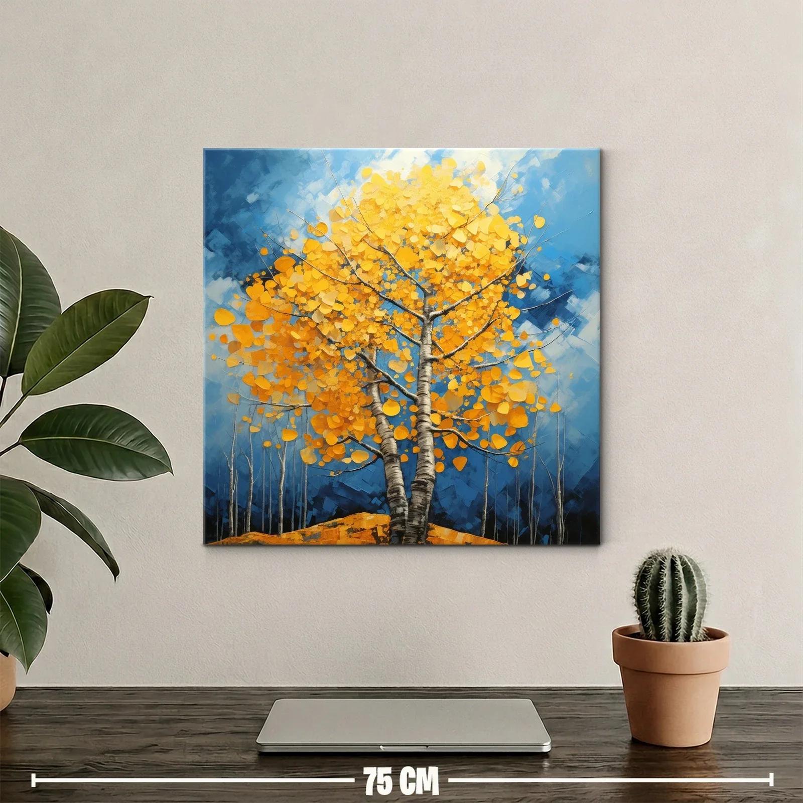 Árbol en otoño con hojas doradas sobre cielo azul — miniatura 2
