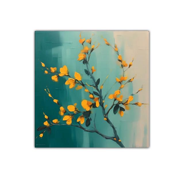 Rama con flores vibrantes sobre fondo turquesa degradado