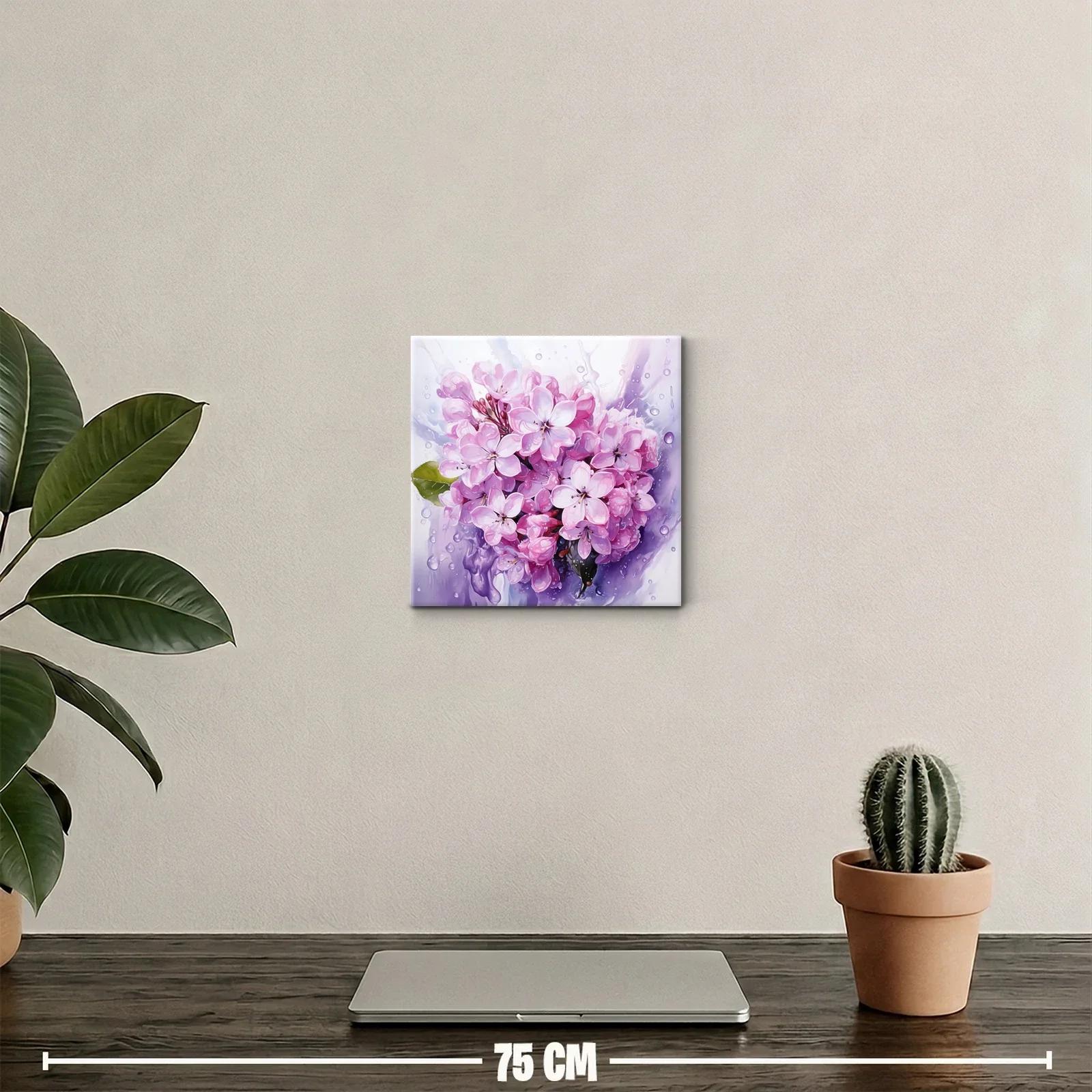 Cuadro decorativo con flores lilas y gotas de agua — miniatura 2