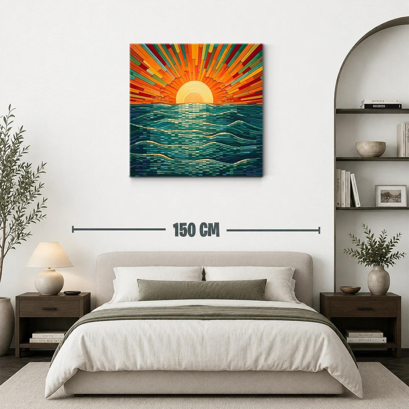 Atardecer vibrante con olas estilizadas en tonos cálidos — miniatura 3