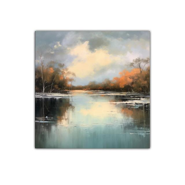 Paisaje sereno con reflejos otoñales en lago tranquilo