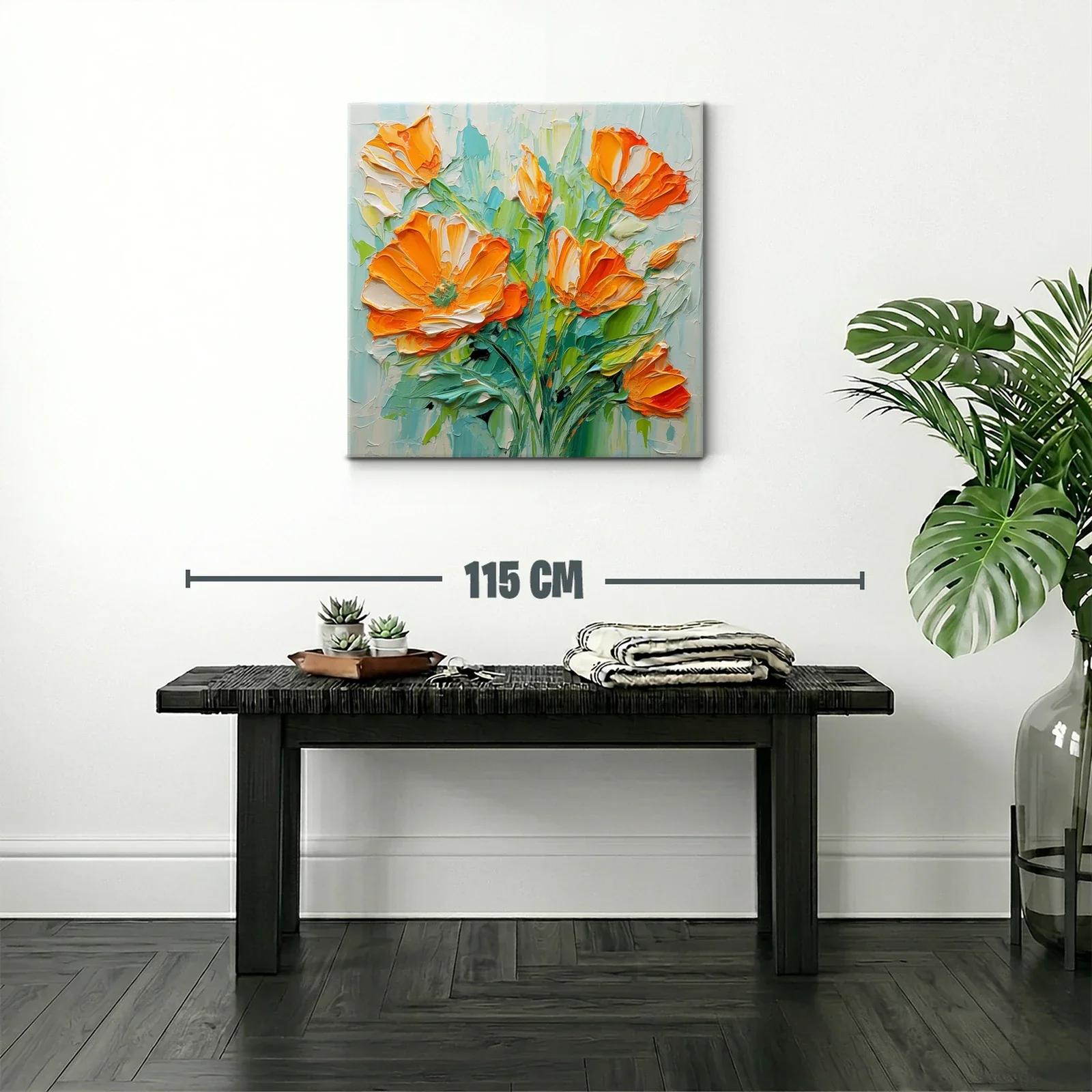 Cuadro con vibrantes flores naranjas y verdes frescos — miniatura 2