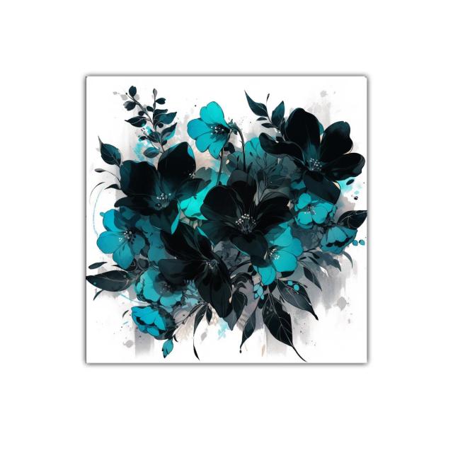 Cuadro florales en tonos turquesa y negro para decoración