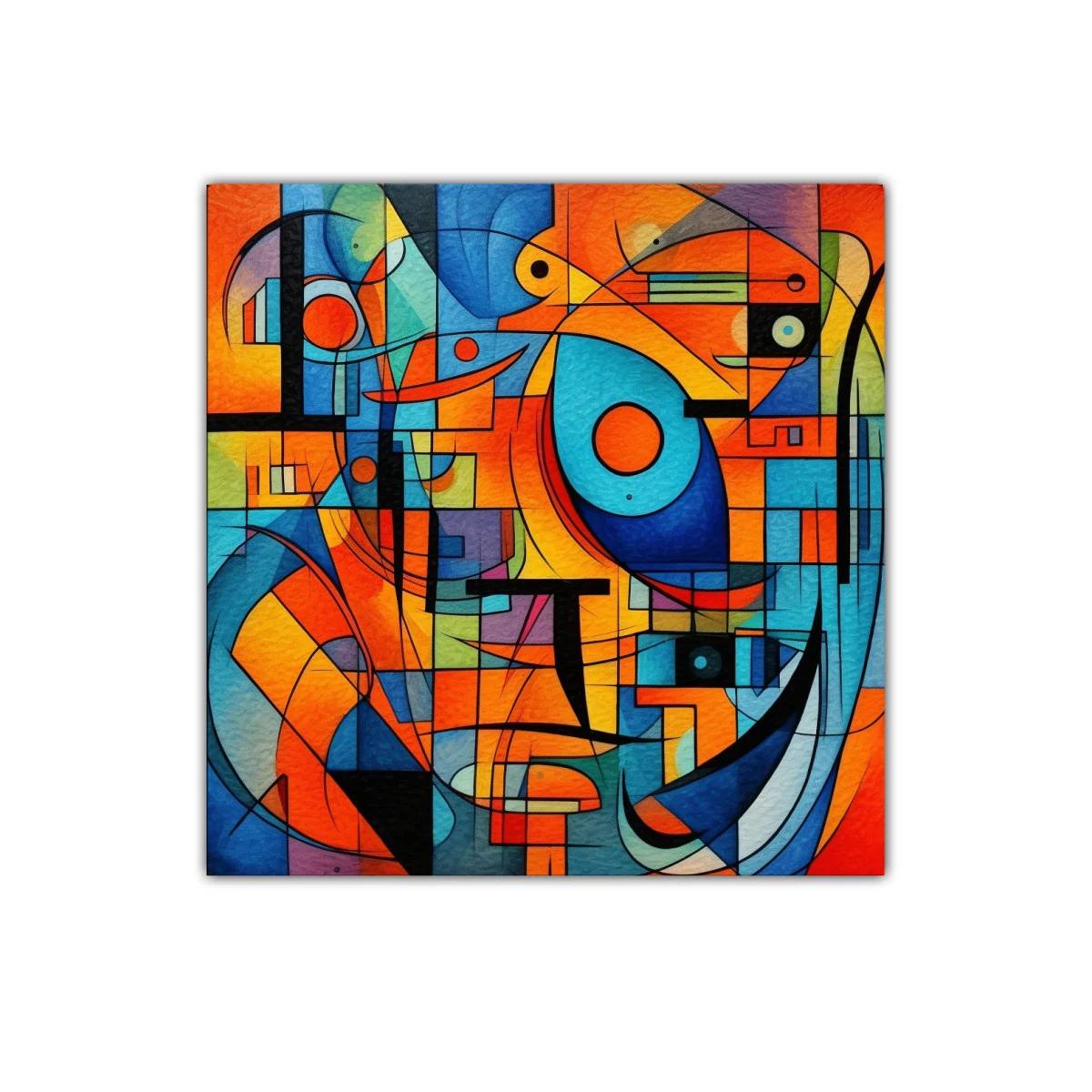 Composición abstracta en tonos cálidos y fríos vibrantes