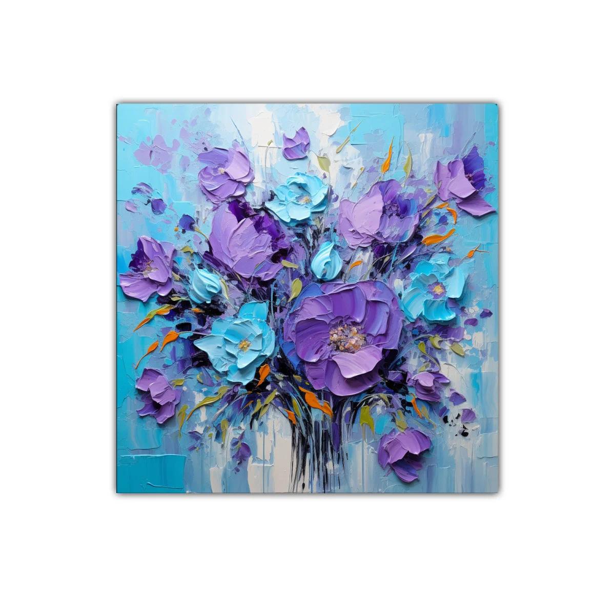 Cuadro floral en tonos violetas y azul turquesa vibrantes — imagen principal