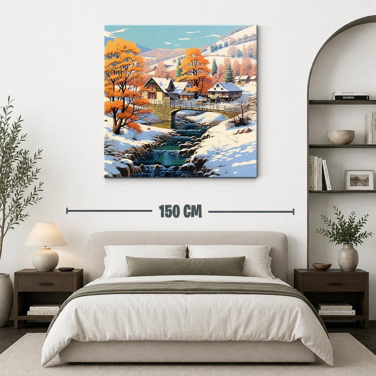 Paisaje invernal con río y árboles en tonos cálidos — miniatura 3