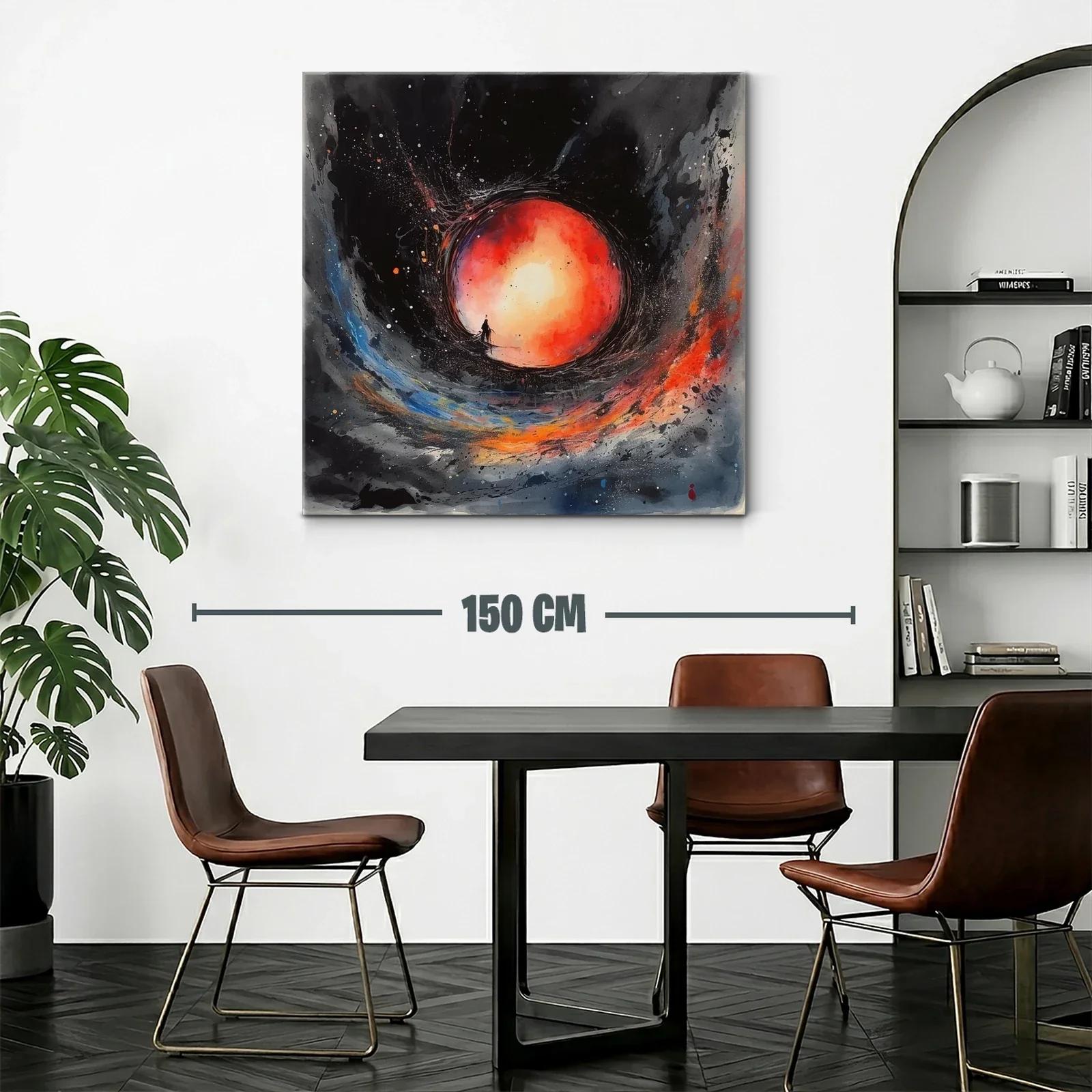 Cuadro abstracto con figura y esfera luminosa vibrante — miniatura 2