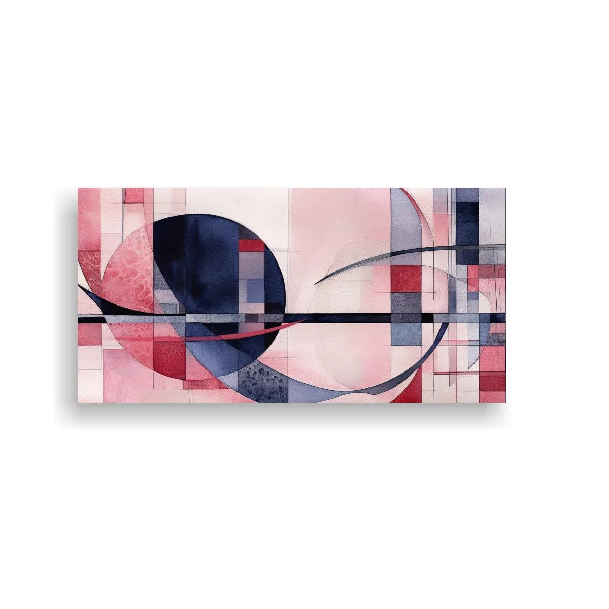 Cuadro abstracto de círculos superpuestos y rectángulos