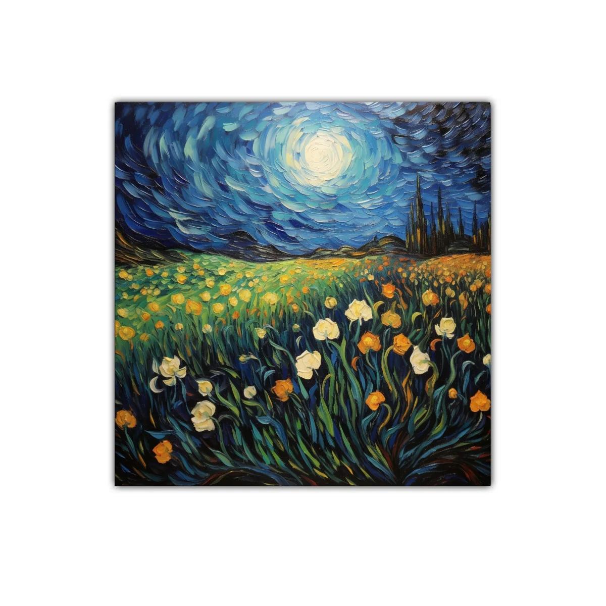 Campo de flores bajo cielo nocturno brillante — imagen principal