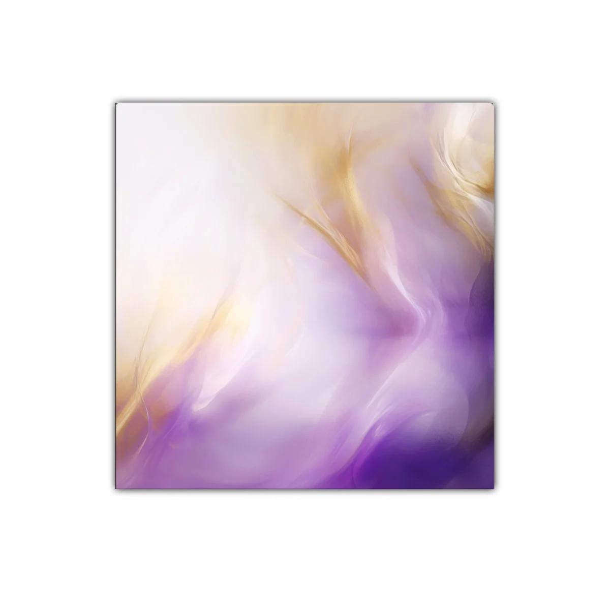 Cuadro decorativo con formas abstractas en tonos violetas y dorados