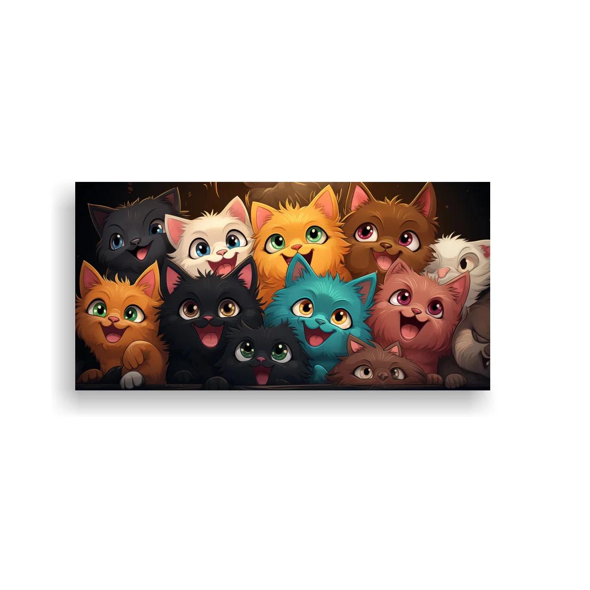 Cuadro grupo de gatos caricaturescos con bocas abiertas