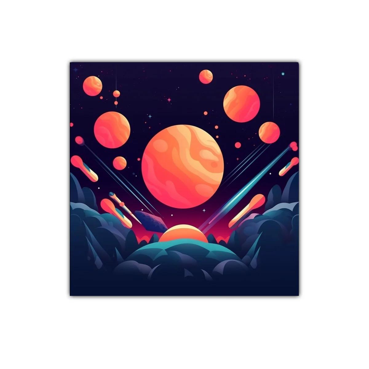 Cuadro abstracto con planetas y cielo estrellado vibrante — miniatura 1