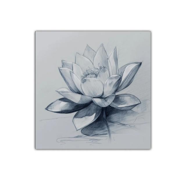 Flor de loto en delicado dibujo monocromo elegante