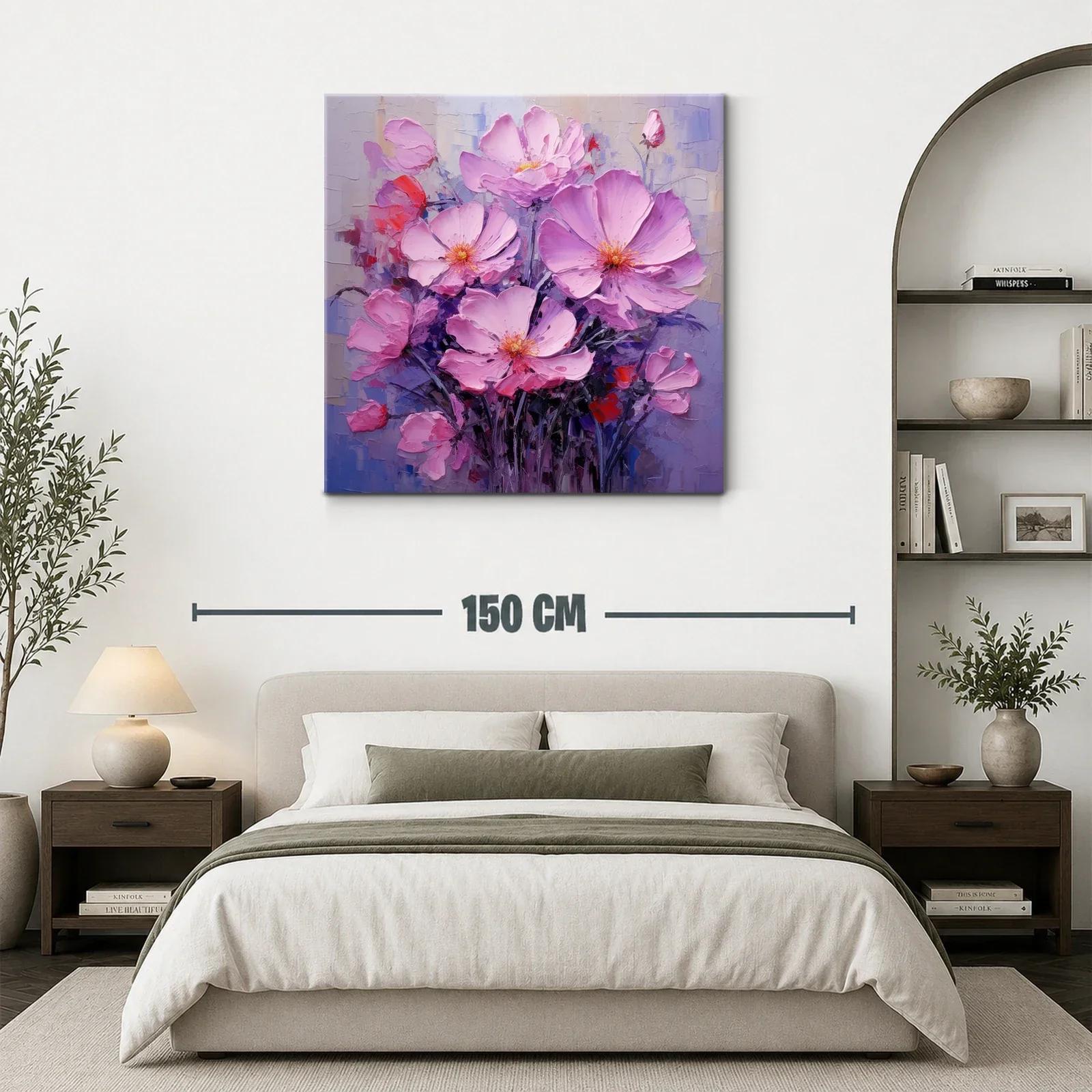 Cuadro moderno con ramo de flores en tonos rosas y lilas — miniatura 3