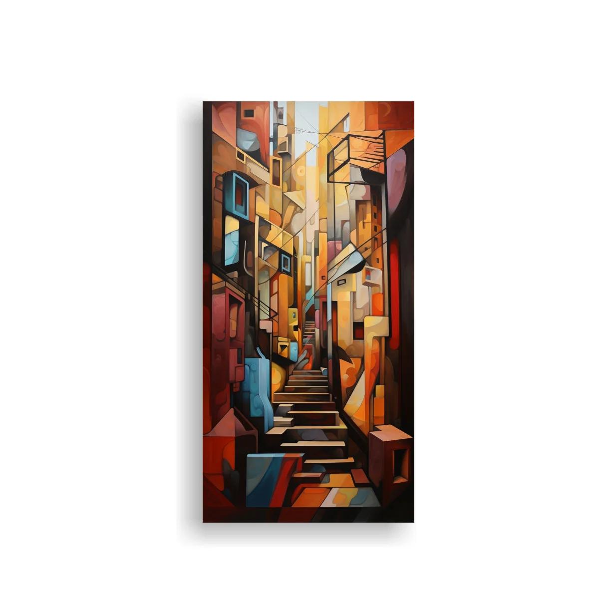 Cuadro callejón urbano con escalera geométrica