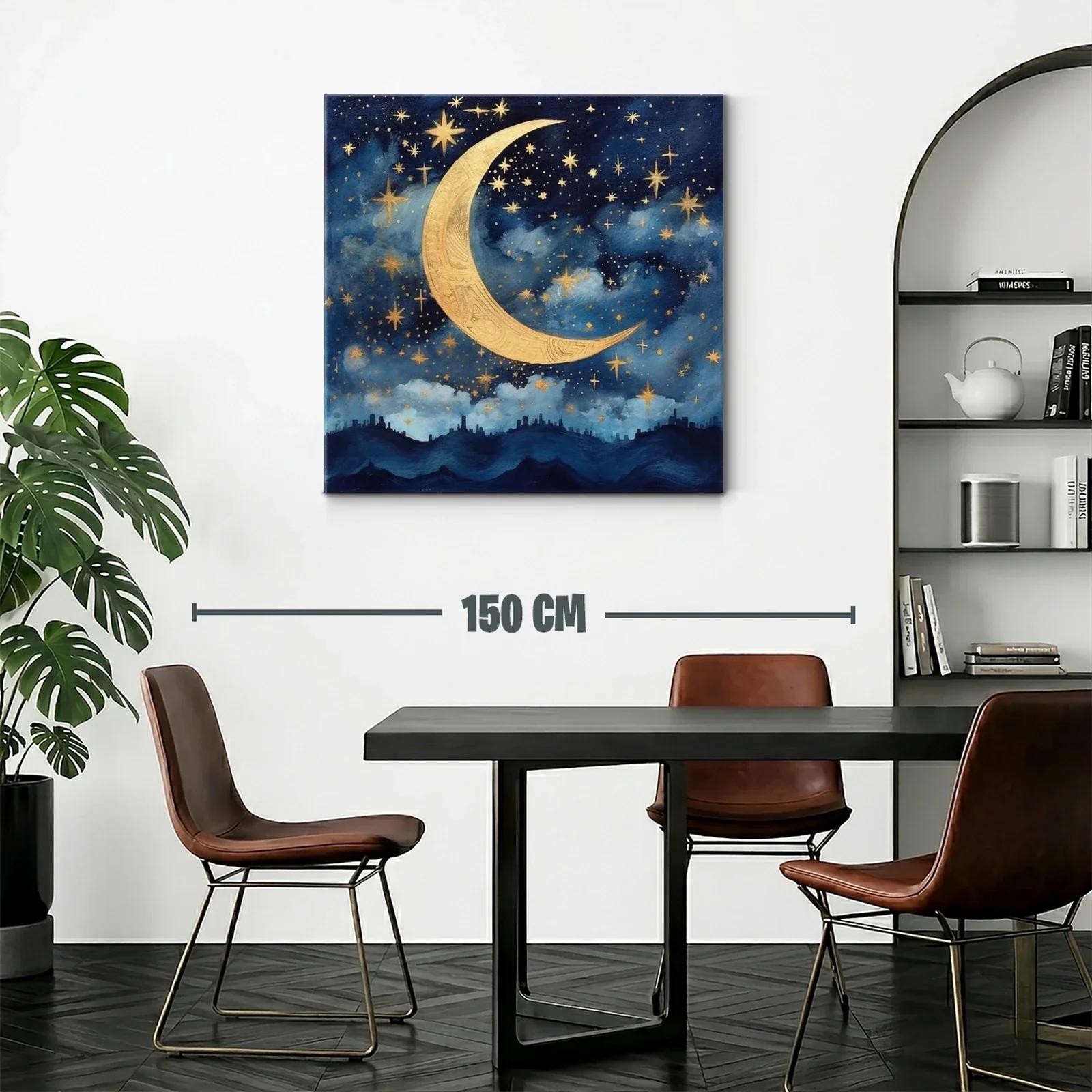 Cuadro con luna dorada y cielo estrellado azul — miniatura 2
