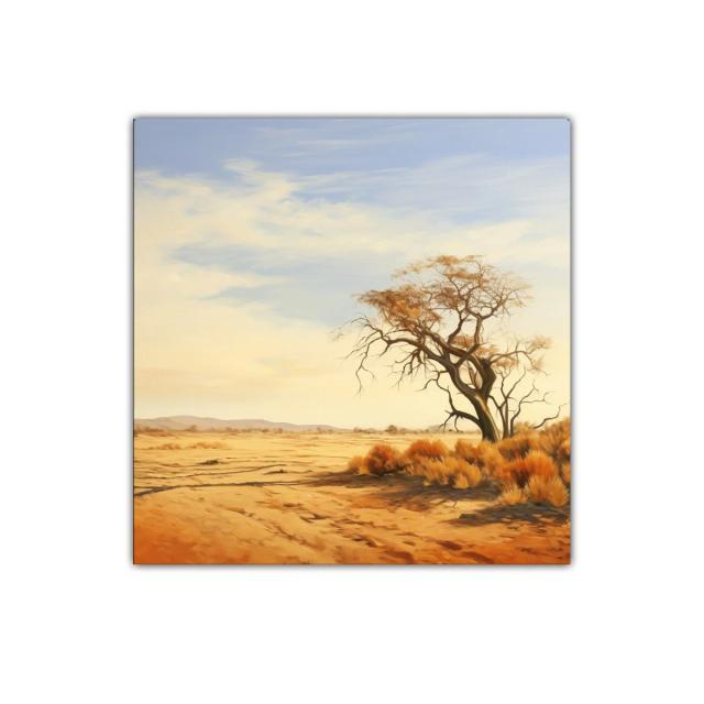 Paisaje sereno con árbol solitario en tonos cálidos