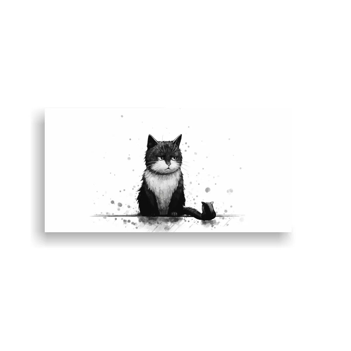 Cuadro gato blanco y negro sentado con tratamiento minimalista